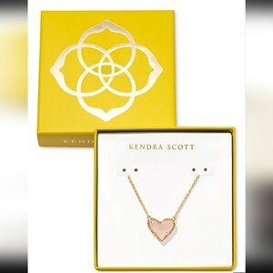 Kendra Scott Gold Gemstone Necklace with Pink Heart Pendant, NIB